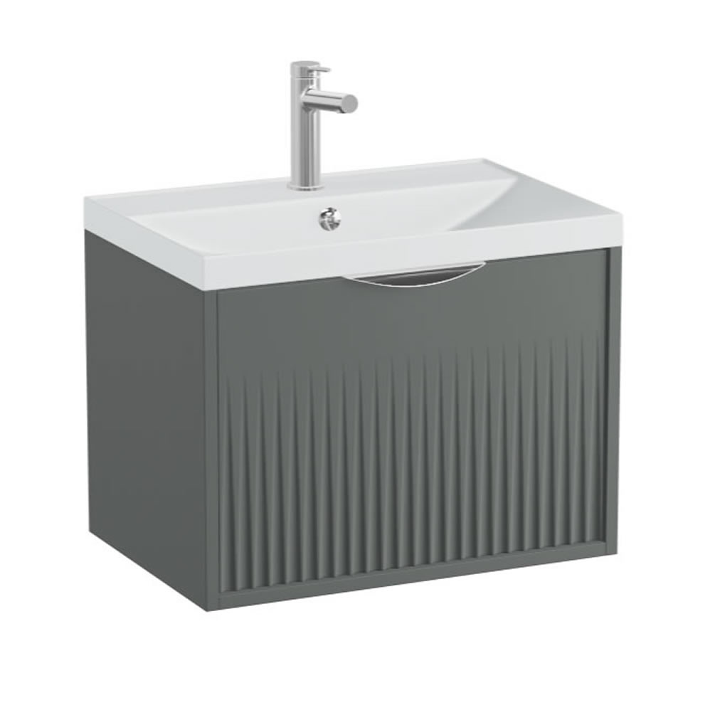 Vado Safari Fluted 600mm Charcoal Grey Wall Hung Vanity Unit & Ceramic Basin